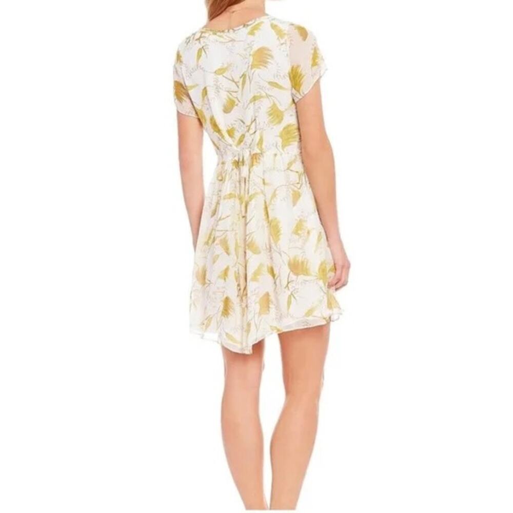 A loves A Gold Yellow Floral Wheat Novelty Print 100% Silk Mini Babydoll Dress - Picture 2 of 13